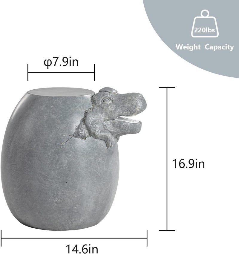 COSIEST Dinosaur Sculpture End Table, 14.6x16.9 inch Concrete Finish Side Table, Round Accent Table for Garden Yard Patio, Light Gray - Image 2